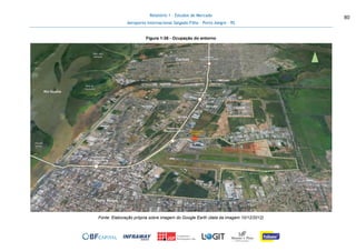 Relatório 1 - Estudos de Mercado
Aeroporto Internacional Salgado Filho – Porto Alegre - RS
80
Figura 1-38 - Ocupação do entorno
Fonte: Elaboração própria sobre imagem do Google Earth (data da imagem 10/12/2012)
CEASA
Canoas
Rio Guaíba
TPS
ACESSO AO
TERMINAL
TRENSURB
Estação Aeroporto
TRENSURB
Estação Farroupilha
Porto Alegre
Depósito Cia
Zaffari de
Supermercado
Ilha do
Humaitá
Ilha do
Pavão
Ilha das
Garças
TRENSURB
Estação Anchieta
TRENSURB
Estação Niterói/ UniRitter
RFFSA
Humaitá
Farrapos
Sarandi
Anchieta
Vila Dique
 