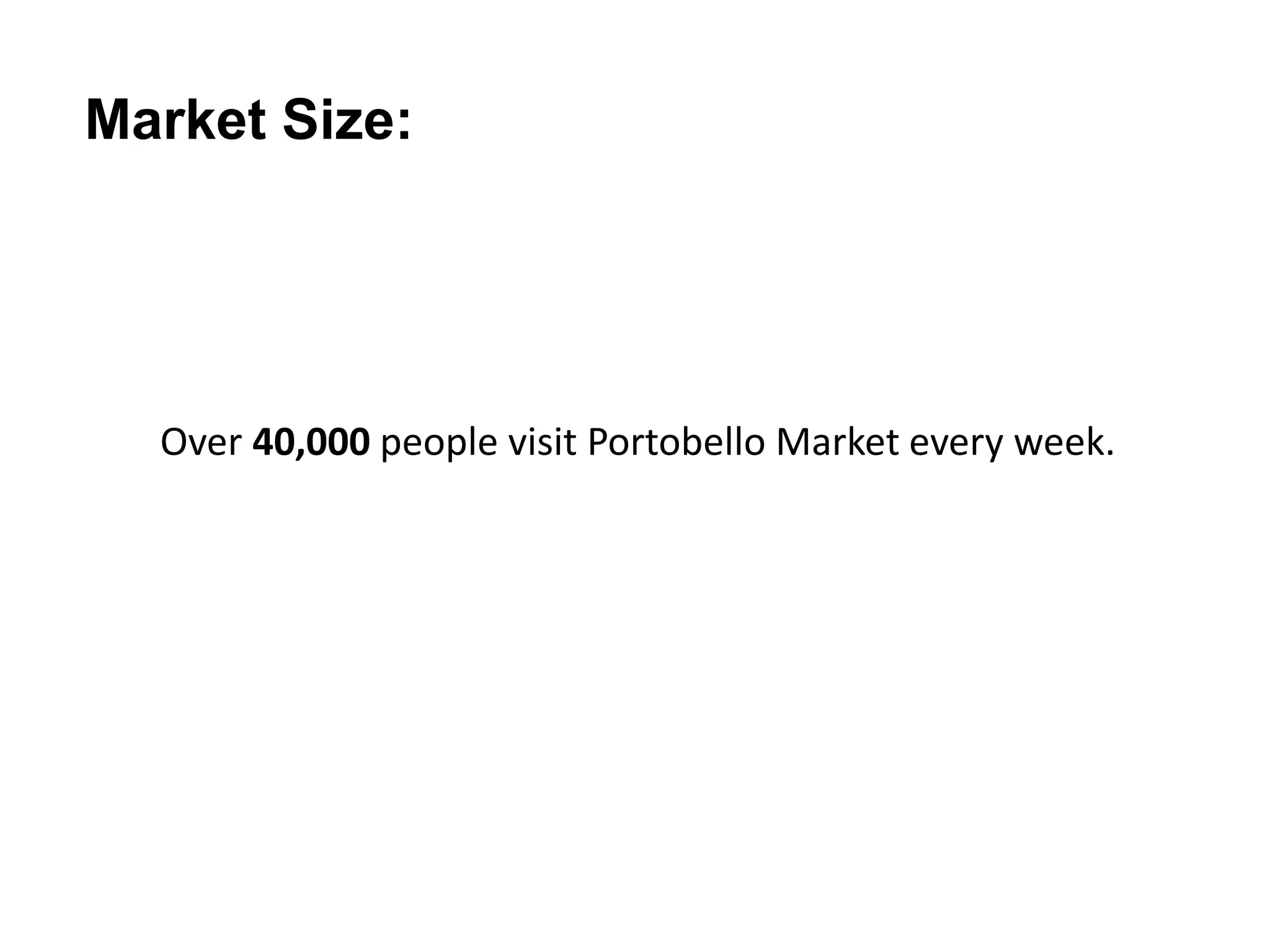 Market Size:
Over 40,000 people visit Portobello Market every week.
