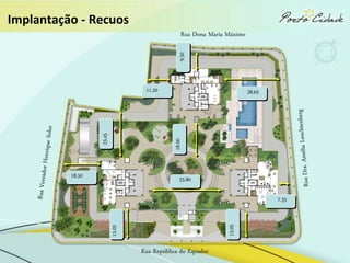 Implantação - Recuos
                                            Rua Dona Maria Máximo




                                           9.50
                               11.20                                28.65
                  23.45




          18.50                          18.00
                                           33.80

                                                                            7.35



                                                           13.05
                      15.05




                              Rua República do Equador
 