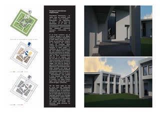 Fængsel for internationale
                                                                                              krigsforbryder.

                                                                                              International intervenering i en
                                                                                              række krige og konﬂikter rundt
                                                                                              om i verden – bl.a. på Balkan, i
                                                                                              Mellemøsten, Irak, Afghanistan
                                                                                              og Afrika – har sat fokus på
                                                                                              betydningen af at sikre, at
                                                                                              international retssikkerhed samtidig
                                                                                              kan håndhæves – også i forbindelse
                                                                                              med       spørgsmål      vedrørende
                                                                                              rettergang,     strafudmåling    og
                                                                                              afsoning.

                                                                                              Et af hoved punkterne ved et
                                                                                              morderne fængsel er en effektiv
                                                                                              opdeling af fangerne. Mulighed for
Bygningsvolumener   Uderum - Begrænset Adgang       Uderum - Ingen adgang   Uderum - Adgang
                                                                                              at skille ’stærke’ fanger fra ’svage’
                                                                                              fanger, og samtidig give mulighed
                                                                                              for at fangerne kan cirkulerer
                                                                                              mellem de forskellige fælles
                                                                                              områder uden at møde hinanden.
                                                                                              Fængslet er derfor opdelt i 3
                                                                                              celleblokke og en administrations
                                                                                              del. Hver celleblok huser 4 celler
                                                                                              der deler opholdsstue og værksted.
                                                                                              Cellerne ligger hver for sig et stykke
                                                                                              væk fra selve hovedvolumenet
                                                                                              forbundet af en lysgang, hvor
                                                                                              den ene side er mur der forsætter
                                                                                              videre ud og krøller rundt og danner
                                                                                              både et privat gårdrum og cellens
                                                                                              vægge. Hver celle har adgang til
                                                                                              egen privat gård direkte fra cellen i
                                                                                              dagstimerne. Administrations delen
                                                                                              udgør fængslets ene længe og
                                                                                              huser kontorer, personale faciliteter
Blok A - B - C      Vagt/Administration         Gymnastiksal
                                                                                              og fængslets køkken. Ankomsten til
                                                                                              fængslet sker i igennem en sluse
                                                                                              i administrationen med indgang
                                                                                              til selve fængslet på første sal.
                                                                                              Inddelingen er stærkt inspireret
                                                                                              af klosteret, hvor fælles funktion
                                                                                              ligger i midten af bygningen og den
                                                                                              private del ligger i ydrekanten.

                                                                                              Det har været vigtigt for mig
                                                                                              at bryde med det traditionelle
                                                                                              fængsels form.     Udformningen af
                                                                                              fængslet er derfor en kombination
                                                                                              af funktionelle krav og formproces.
                                                                                              Det var også vigtigt for mig at give
                                                                                              bygningen dynamik som modvægt
                                                                                              til fængselslivets statiske tilstand.
                                                                                              Alle celleblokkene er symmetriske
                                                                                              med administrationsdelen som
                                                                                              det eneste der bryder, men
                                                                                              bibeholder stadig elementer fra
Sikkerhedssluse      Vertikal bevægelse                                                       cellelængerne.
 