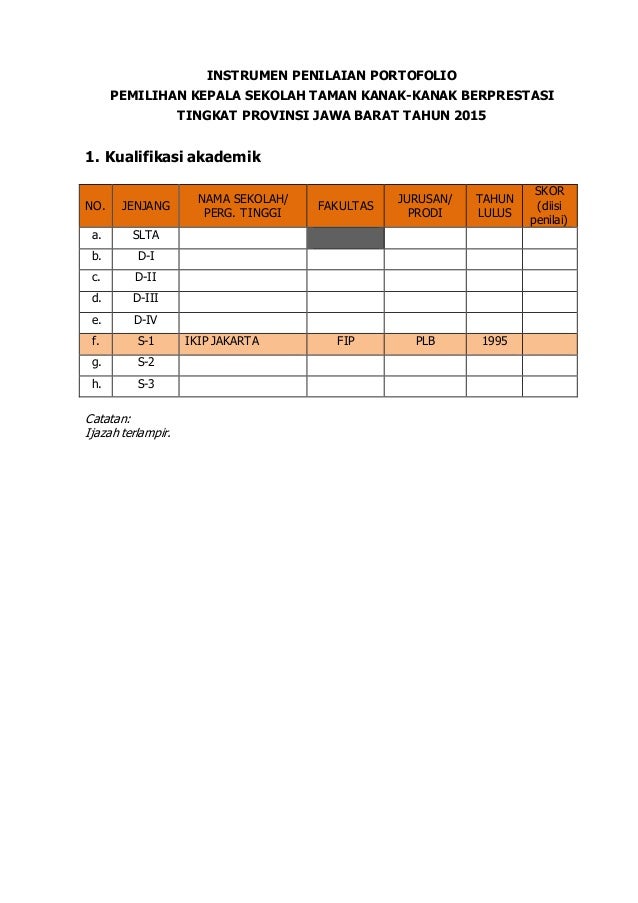 Contoh Portofolio Kepala Sekolah TK Berprestasi Tingkat Contoh Portofolio Kepala Sekolah TK Berprestasi Tingkat