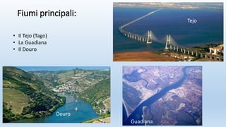Fiumi principali:
• Il Tejo (Tago)
• La Guadiana
• Il Douro
Douro
Tejo
Guadiana
 