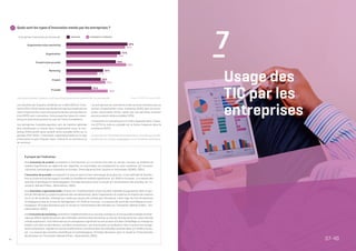 36
Les résultats de l’enquête combinée sur la R&D 2016 et l’inno-
vation 2014-2016 menée auprès des entreprises employant au
moins 10 personnes, montrent que près de deux entreprises sur
trois (64%) sont innovantes. Cette proportion place le Luxem-
bourg en quatrième position au sein de l’Union Européenne.
Les entreprises luxembourgeoises sont de manière générale
plus nombreuses à innover dans l’organisation et/ou le mar-
keting (54%) plutôt qu’en produit et/ou procédé (45%) sur la
période 2014-2016. L’innovation organisationnelle est le type
d’innovation le plus fréquent dans l’industrie, le commerce et
les services.
Les entreprises du commerce et des services innovent plus en
termes d’organisation et/ou marketing (53%) que les entre-
prises industrielles (51%), tandis que ces dernières innovent
plus en produits et/ou procédés (52%).
L’innovation en marketing est la moins répandue dans l’indus-
trie (27%) et celle en procédé est la moins fréquente dans le
commerce (22%).
À propos de l’indicateur
Une innovation de produit correspond à l’introduction sur le marché d’un bien ou service nouveau ou amélioré de
manière significative au regard de ses capacités, sa convivialité, ses composants ou sous-systèmes. (cf. Eurostat,
«Sciences, technologie et innovation en Europe», Statistiques en bref, Science et Technologie, 8/2005, 2005)
L’innovation de procédé correspond à la mise en œuvre d’une technologie de production, d’une méthode de distribu-
tion ou d’une activité de support nouvelle ou modifiée de manière significative. (cf. OCDE et Eurostat, «La mesure des
activités scientifiques et technologiques: Principes directeurs pour le recueil et l’interprétation des données sur l’in-
novation; Manuel d’Oslo», 3ème édition, 2005)
Une innovation organisationnelle consiste en l’implémentation d’une nouvelle méthode d’organisation dans la ges-
tion de l’entreprise (y compris la gestion des connaissances), dans l’organisation du travail ou en matière de relations
vis-à-vis de l’extérieur, méthode qui n’avait pas encore été utilisée par l’entreprise. Il doit s’agir du fruit de décisions
stratégiques prises au niveau du management. (cf. OCDE et Eurostat, «La mesure des activités scientifiques et tech-
nologiques: Principes directeurs pour le recueil et l’interprétation des données sur l’innovation; Manuel d’Oslo», Troi-
sième édition, 2005)
Une innovation de marketing consiste en l’implémentation d’un nouveau concept ou d’une nouvelle stratégie commer-
ciale qui diffère significativement des méthodes commerciales existantes au sein de l’entreprise et qui n’avait pas été
utilisée auparavant. Il est nécessaire qu’un changement significatif se soit produit soit dans l’emballage ou le design du
produit, soit dans sa distribution, soit dans sa promotion, soit encore dans sa tarification. Sont à exclure les change-
ments saisonniers, réguliers ou autres modifications routinières dans les méthodes commerciales. (cf. OCDE et Euros-
tat, «La mesure des activités scientifiques et technologiques: Principes directeurs pour le recueil et l’interprétation
des données sur l’innovation; Manuel d’Oslo», 3ème édition, 2005)
Lesdonnéessurl’innovationdesentreprisesauLuxembourgsontdis-
poniblesdanslarubrique«Innovation»surlePortaildesstatistiques.
16 	 Quels sont les types d’innovation menés par les entreprises ?
Source : STATEC, Innovation, 2016.Lien Internet du tableau : Tableau inn_cis10_type, Entreprises par activité de la NACE Rév. 2 et classe de taille
53%
47%
43%
32%
30%
22%
51%
44%
52%
27%
34%
36%
Organisation et/ou marketing
Produit
Organisation
Produit et/ou procédé
Marketing
∆INDUSTRIE
∆COMMERCE ET SERVICESEntreprises innovantes en termes de:
Procédé
7
–
Usage des
TIC par les
entreprises
37-40
 