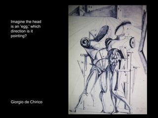 Imagine the head
is an 'egg,' which
direction is it
pointing?
Giorgio de Chirico
 