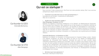 #PortraitDeStartuper
2
Qui est ce startuper ?
À PROPOS
Co-founder & CEO
Antonella Benhamou
Nous sommes 2 baby entrepreneur...