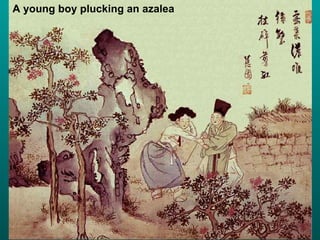 A young boy plucking an azalea 
