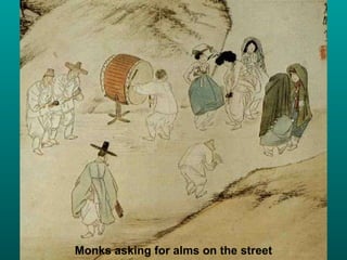 Monks asking for alms on the street 