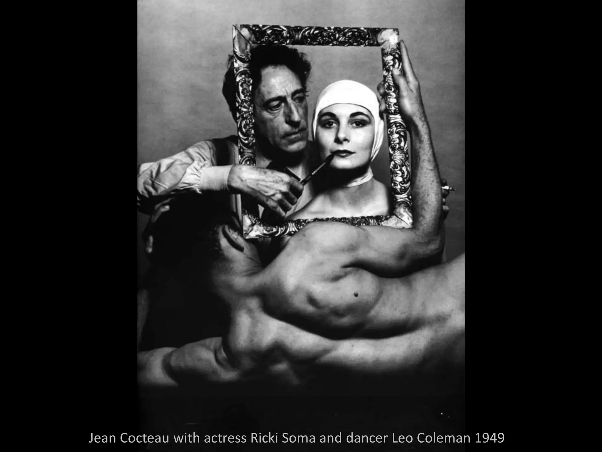 Jean Cocteau with actress Ricki Soma and dancer Leo Coleman 1949
 