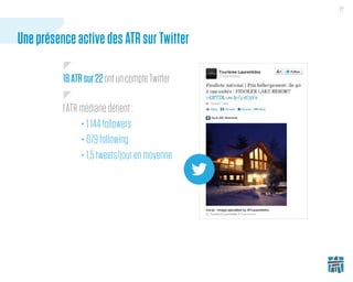 22
Une présence active des ATR sur Twitter
18ATRsur22ontuncompteTwitter
l’ATR médiane détient :
	 · 1 144 followers
	 · 67...