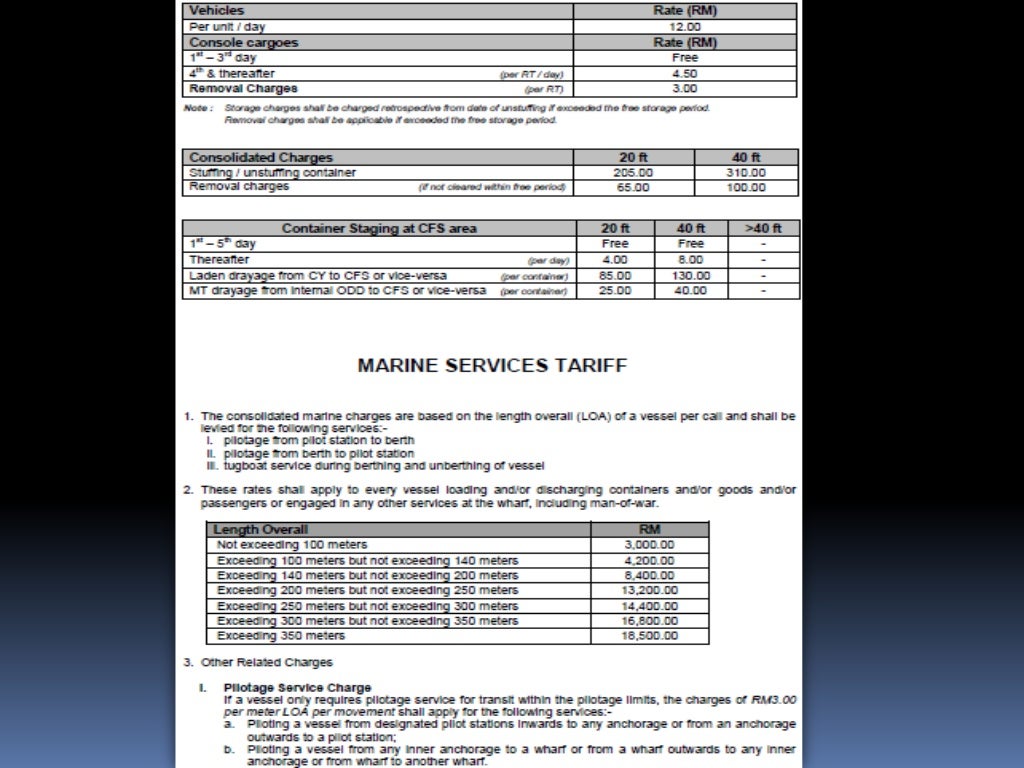 Port tariff and overview of Malaysia west port's tariff