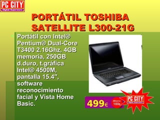 PORTÁTIL TOSHIBA SATELLITE L300-21G ,[object Object]