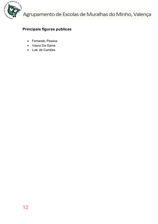 12
Principais figuras publicas
 Fernando Pessoa
 Vasco Da Gama
 Luís de Camões
 