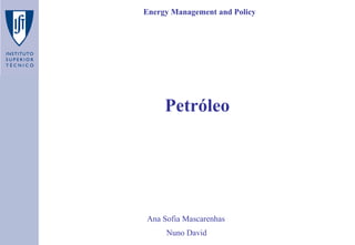 Petróleo Ana Sofia Mascarenhas Nuno David Energy Management and Policy 