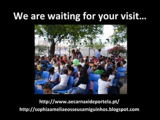 We are waiting for your visit…
http://www.aecarnaxideportela.pt/
http://sophiaameliaeosseusamiguinhos.blogspot.com
 