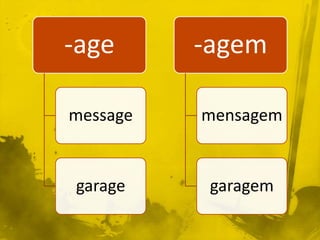 -age      -agem

message   mensagem


garage     garagem
 