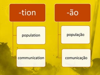 -tion           -ão

 population     população




communication   comunicação
 