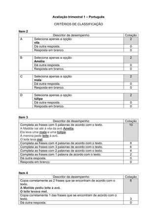 Portugues 1 Ano - Avaliacao trimestral 1.docx