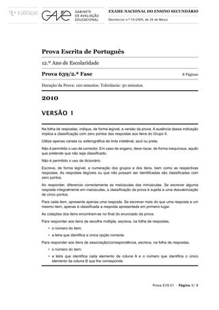 EXAME NACIONAL DO ENSINO SECUNDÁRIO

                                         Decreto-Lei n.º 74/2004, de 26 de Março




...