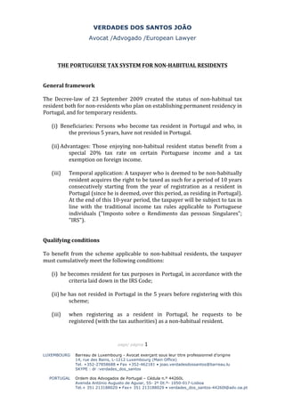 Portuguese non habitual tax regime | PDF