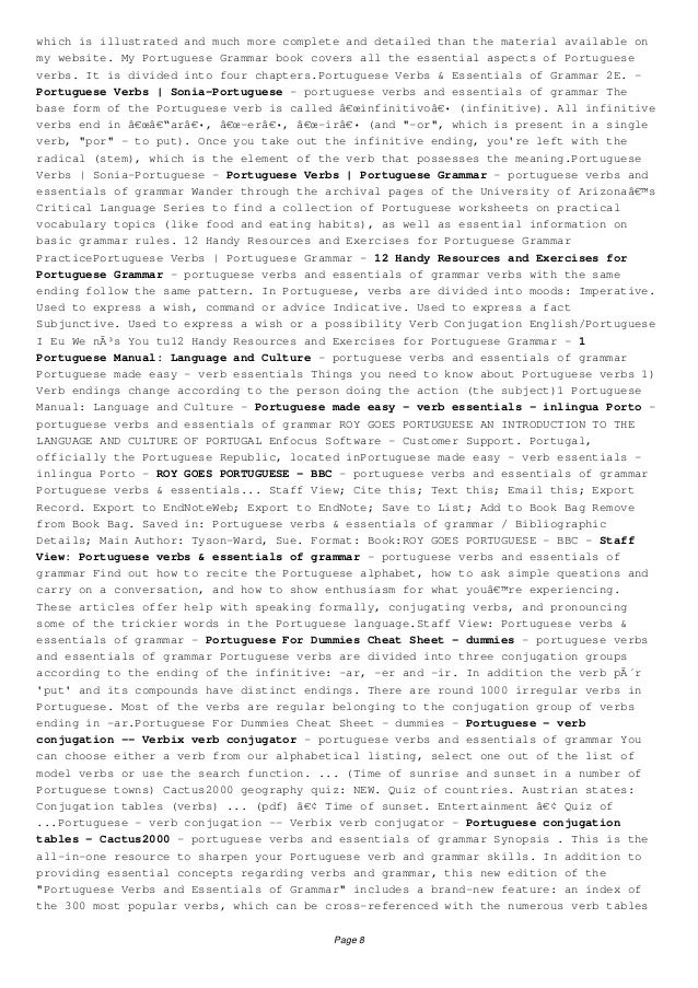 Download Portuguese Verbs And Essentials Of Grammar