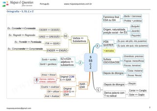  
 
3 
Mapas & Questões
para Concursos
Português www.mapasequestoes.com.br 
mapasequestoes@gmail.com
Ortografia – S, SS, Ç e Z 
 
 