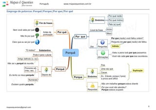  
 
9 
Mapas & Questões
para Concursos
Português www.mapasequestoes.com.br 
mapasequestoes@gmail.com
Emprego de palavras: Porquê/Porque/Por que/Por quê 
 
 