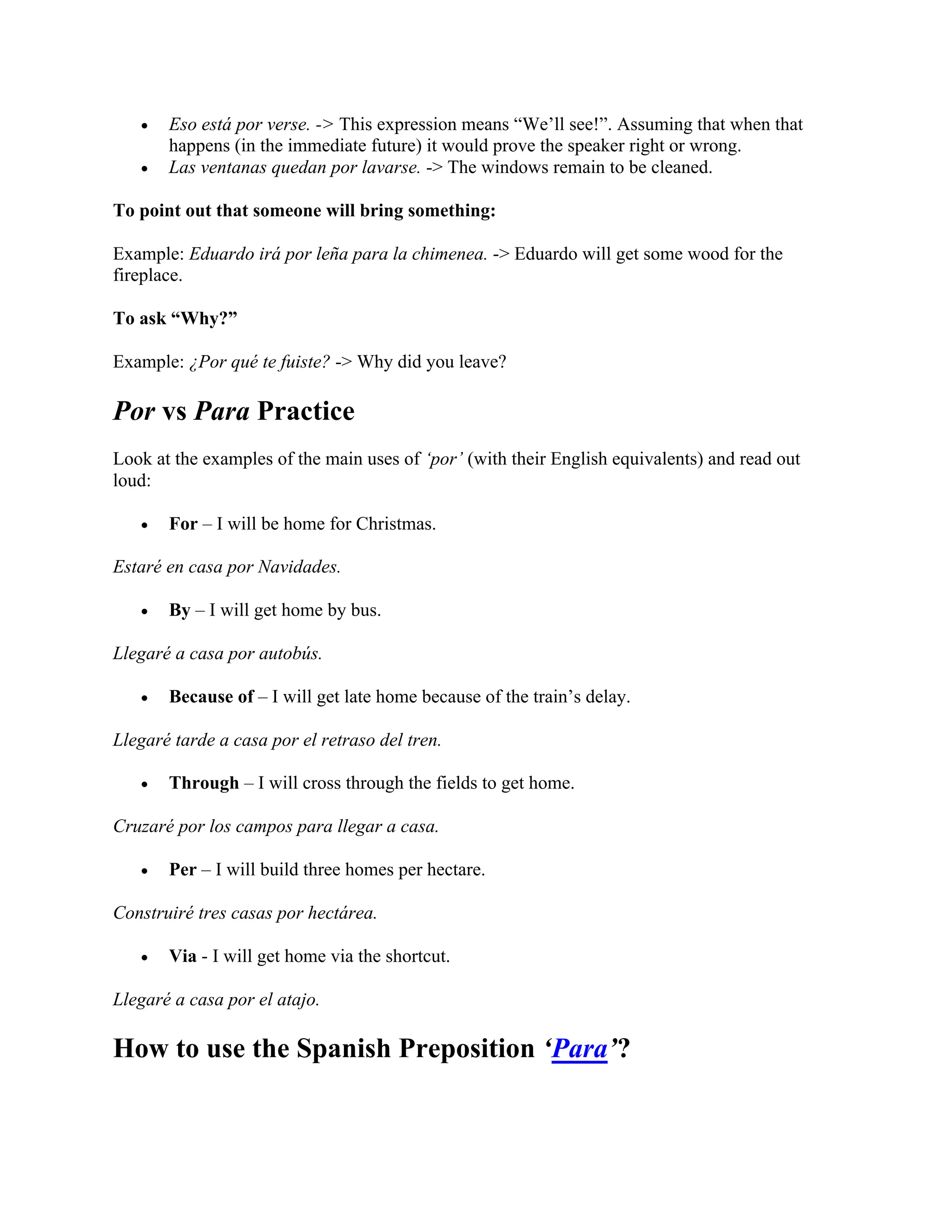 Por vs Para | PDF