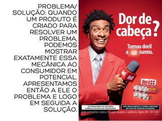 PROBLEMA/
SOLUÇÃO: QUANDO
UM PRODUTO É
CRIADO PARA
RESOLVER UM
PROBLEMA,
PODEMOS
MOSTRAR
EXATAMENTE ESSA
MECÂNICA AO
CONSUMIDOR EM
POTENCIAL.
APRESENTAMOS
ENTÃO A ELE O
PROBLEMA E LOGO
EM SEGUIDA A
SOLUÇÃO.
 