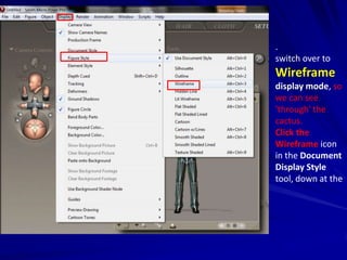 .
switch over to
Wireframe
display mode, so
we can see
'through' the
cactus.
Click the
Wireframe icon
in the Document
Display Style
tool, down at the
 
