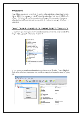 MANUAL DE CREACION DE UNA BASE DE DATOS EN POSTGRESQL | PDF
