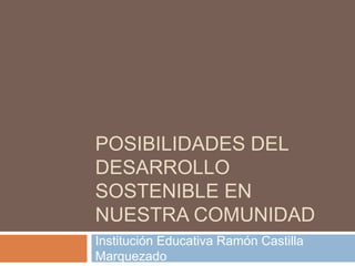 POSIBILIDADES DEL DESARROLLO SOSTENIBLE EN NUESTRA COMUNIDAD Institución Educativa Ramón Castilla Marquezado 