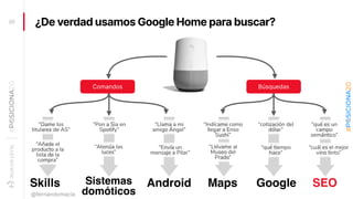 ¿De verdad usamos Google Home para buscar?20
@fernandomacia
“Indícame como
llegar a Enso
Sushi”
Maps
“Llévame al
Museo del...