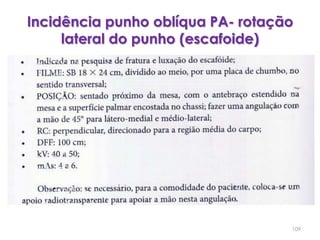 Incidência punho oblíqua PA- rotação lateral do punho (escafoide)109