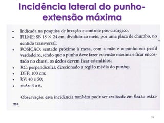 Incidência lateral do punho- extensão máxima94