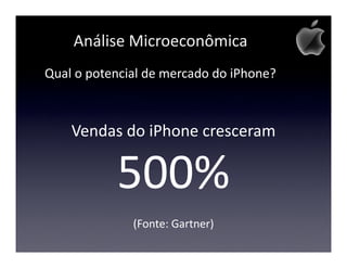 Análise Microeconômica
Qual o potencial de mercado do iPhone?



    Vendas do iPhone cresceram

           500%
              (Fonte: Gartner)
 
