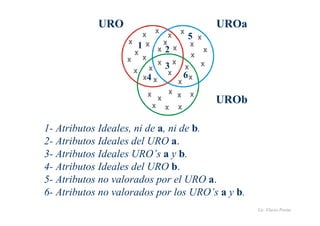 Lic. Flavio Porini 
URO 
UROa 
x 
1 x 
2 
x 
x 
x x 
x 
x 
x 
x 
x 
x 
5 
x 
x 
x x 
3 
x 
x 
x 
x 
x 
x 
x 
4 
x 
x 
x 
x 
x 
x 
x 
x 
x x 
x 
x 
UROb 
6 
1- Atributos Ideales, ni de a, ni de b. 
2- Atributos Ideales del URO a. 
3- Atributos Ideales URO’s a y b. 
4- Atributos Ideales del URO b. 
5- Atributos no valorados por el URO a. 
6- Atributos no valorados por los URO’s a y b. 
 