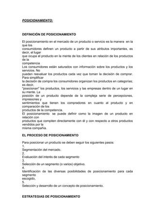 Posicionamiento del mercado
