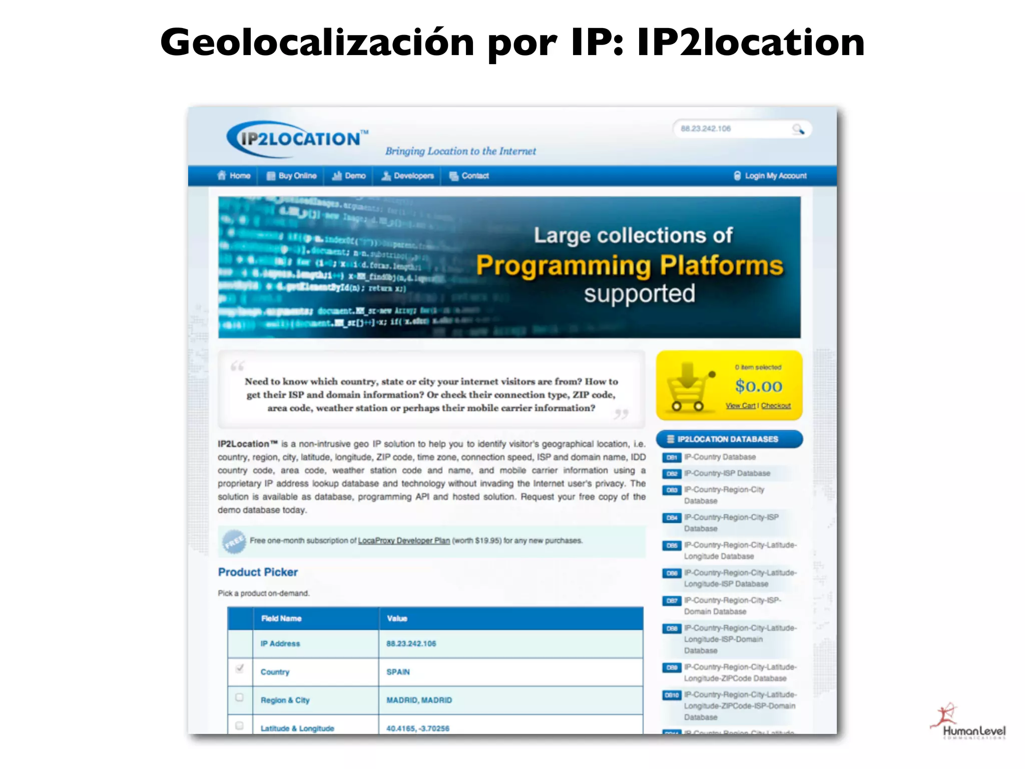 Geolocalización por IP: IP2location
 