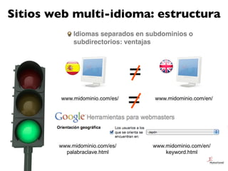 Sitios web multi-idioma: estructura
             Idiomas separados en subdominios o
             subdirectorios: ventajas
...