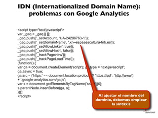 IDN (Internationalized Domain Name):
   problemas con Google Analytics

<script type="text/javascript">
var _gaq = _gaq ||...