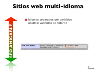 Sitios web multi-idioma

               Idiomas separados por variables
               ocultas: variables de entorno
SEO A...