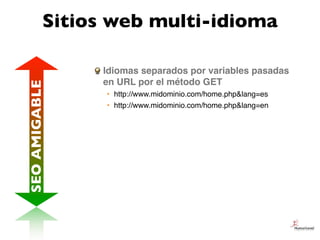 Sitios web multi-idioma

               Idiomas separados por variables pasadas
               en URL por el método GET
SE...