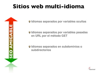 Sitios web multi-idioma

               Idiomas separados por variables ocultas
SEO AMIGABLE



               Idiomas sep...