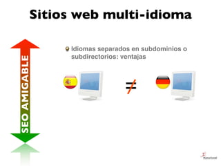 Sitios web multi-idioma

               Idiomas separados en subdominios o
               subdirectorios: ventajas
SEO AMI...