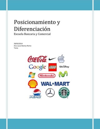 Posicionamiento y
Diferenciación
Escuela Bancaria y Comercial
28/03/2014
Ana Laura Ramos Romo
Tarea
 