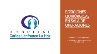 POSICIONES
QUIRÚRGICAS
EN SALA DE
OPERACIONES
RONALD ARENAS RAMIREZ
RESIDENTE DE ANESTESIOLOGIA
PRIMER AÑO
 