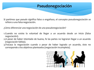 Pseudonegociación
Si partimos que pseudo significa falso o engañoso, el concepto pseudonegociación se
refiere a una falsa ...