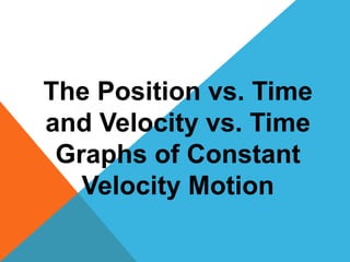 The Position vs. Time
and Velocity vs. Time
Graphs of Constant
Velocity Motion
 