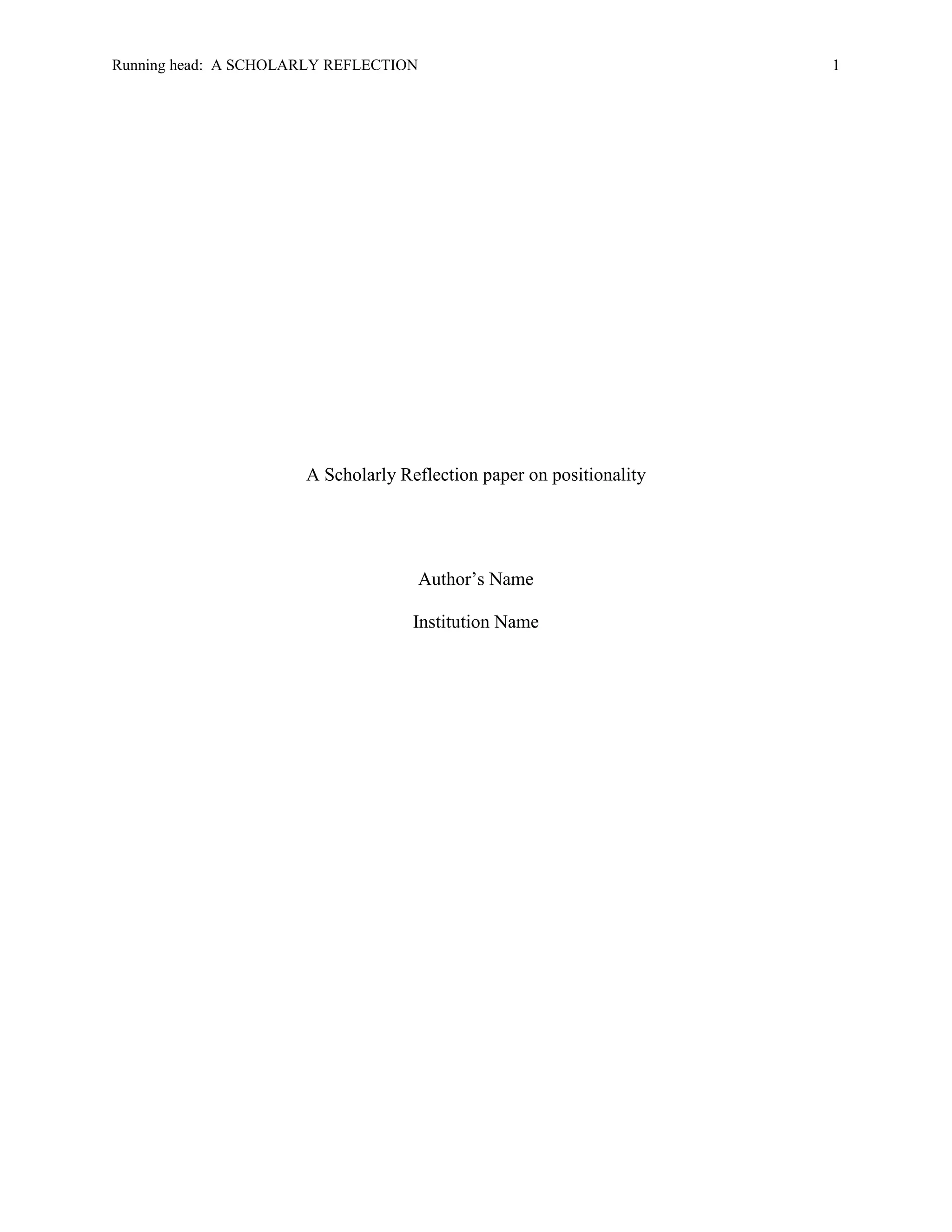 Positionality a scholarly reflection paper | DOCX