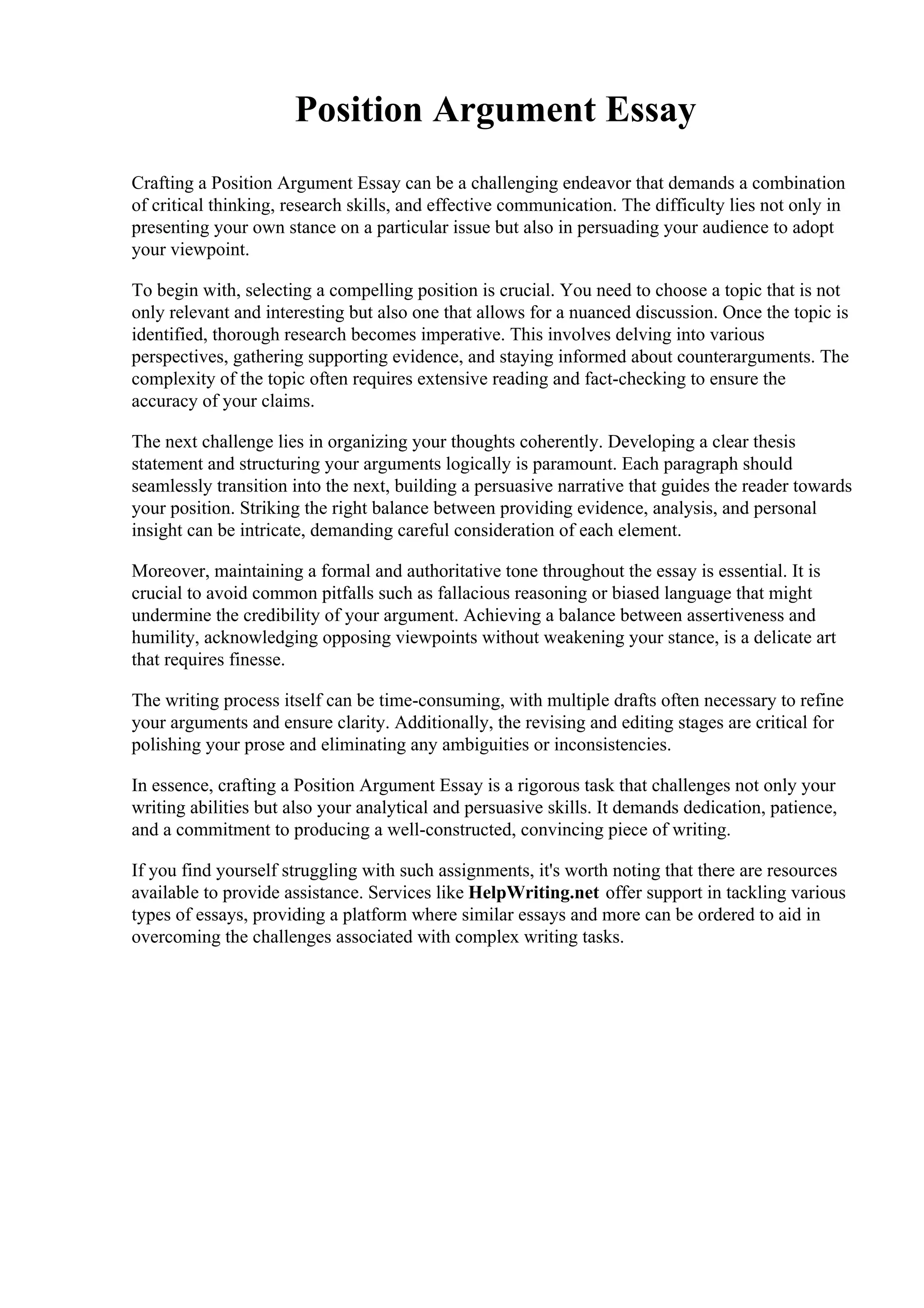 Position Argument Essay pdf Position argument essay pdf